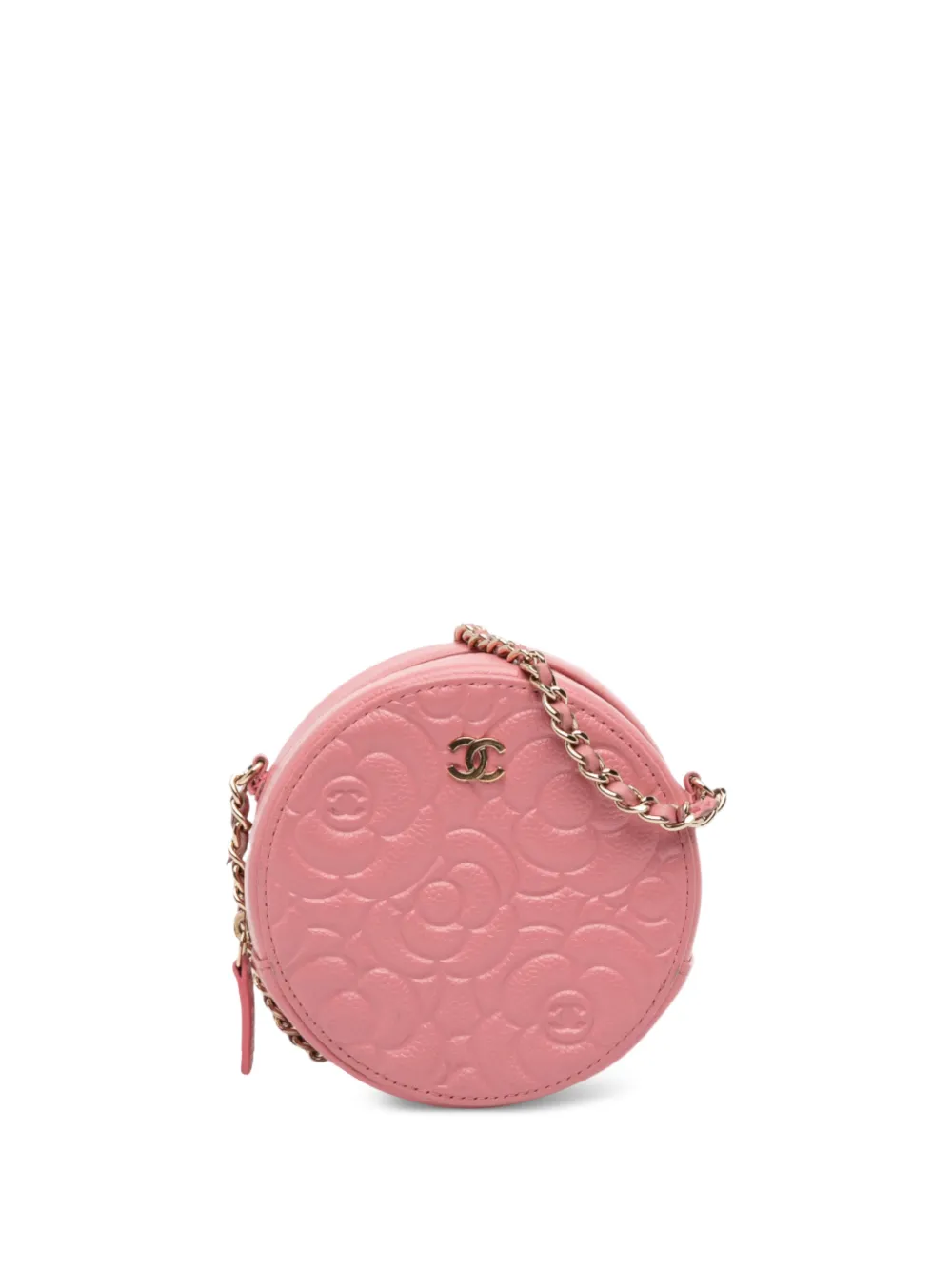 CHANEL Pre-Owned 2019 CC Embossed Caviar Camellia Round Clutch With Chain crossbody bag - Rosa
