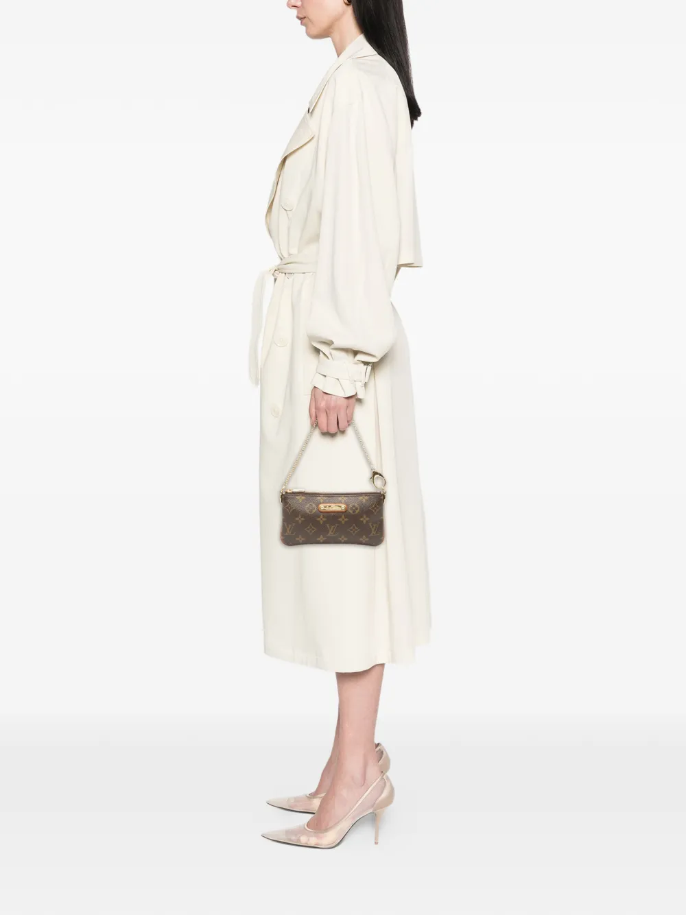 Pre-owned Louis Vuitton 2008 Monogram Pochette Milla Mm Shoulder Bag In Brown