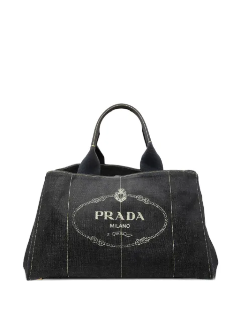 Prada Pre-Owned 2013-2025 Large Denim Canapa Logo satchel
