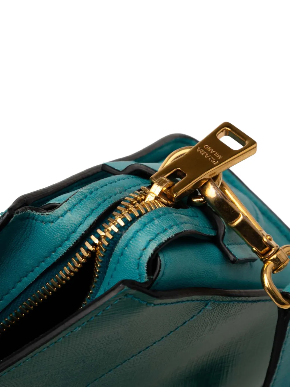 PRADA Pre-owned 2013-2025 Bicolor Saffiano Vernice Esplanade Crossbody Bag In Blue