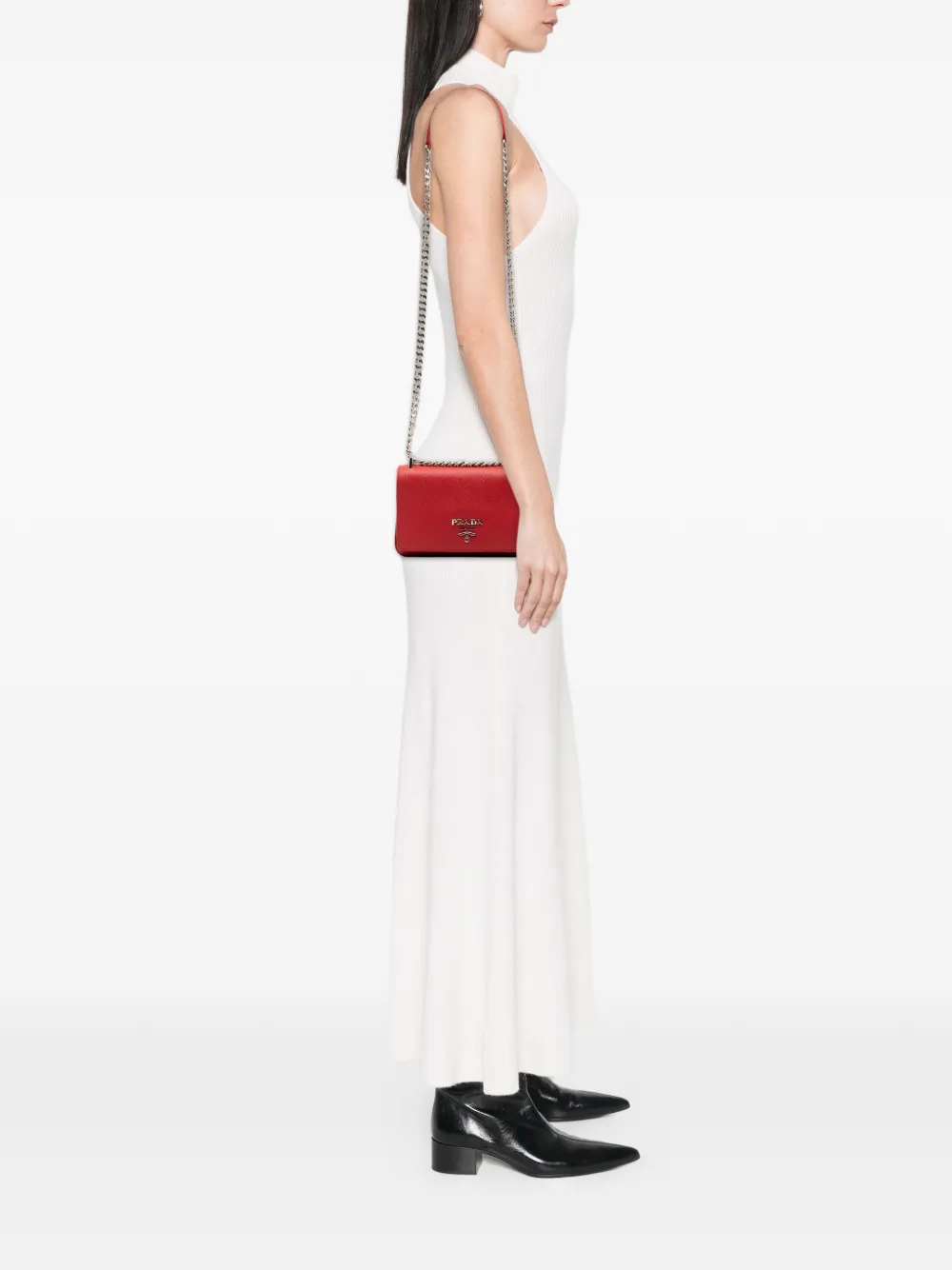 PRADA Pre-owned 2013-2025 Saffiano And City Calf Chain Crossbody Bag In Red