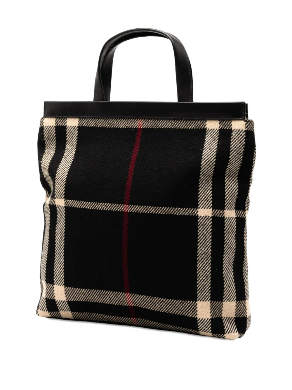 Pre-owned Burberry 2000-2017 Exploded Check Wool Tote Bag In Black