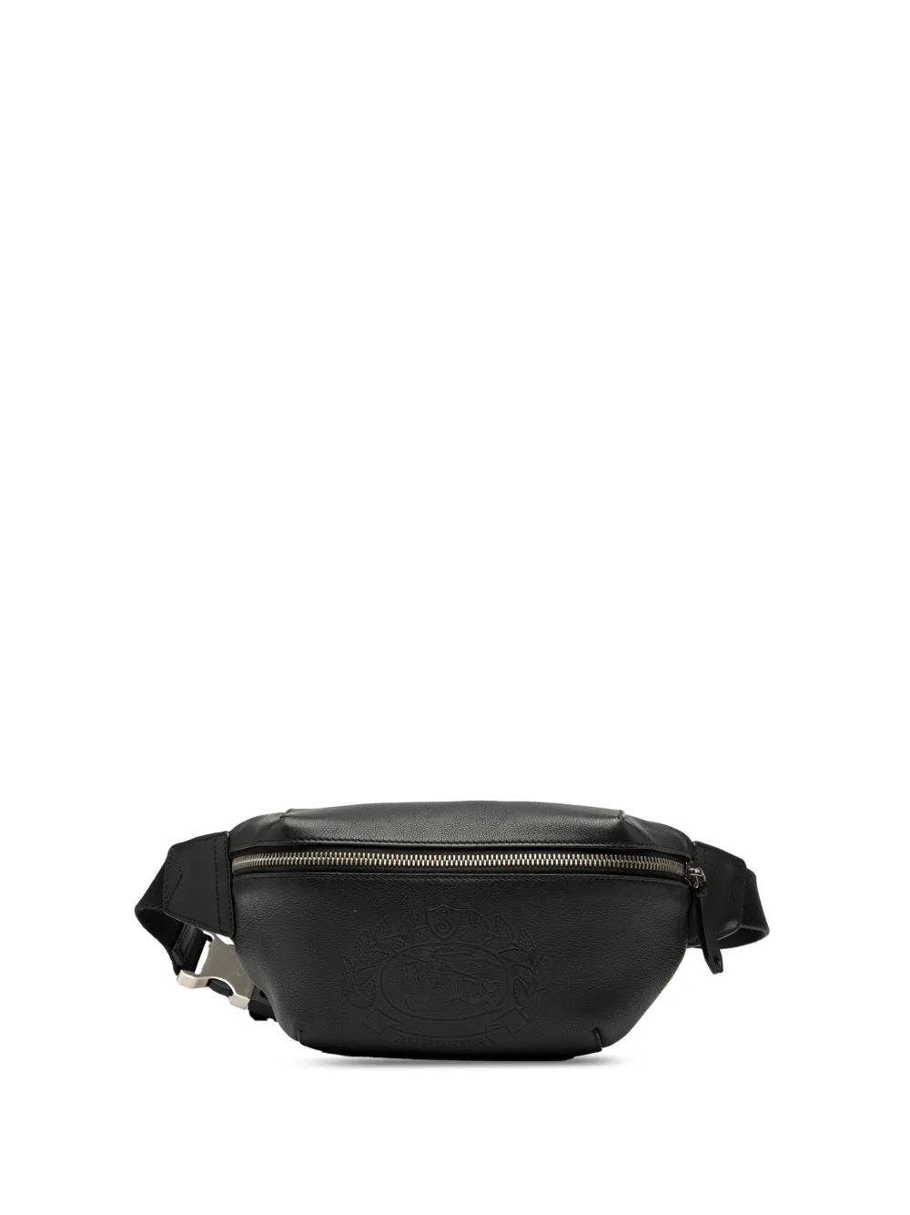 Pre-owned Burberry 2018-2023 Crest Embossed Leather Bum Bag Belt Bag In Black