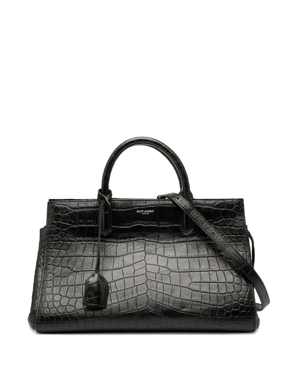 Saint Laurent Pre-Owned 2015 Small Croc Embossed Calfskin Cabas Rive Gauche satchel | Black | Image 1