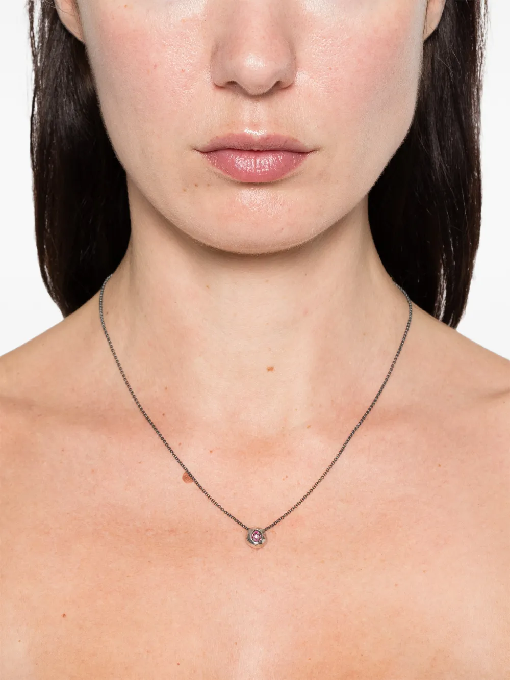  Rosa Maria Sterling Silver Irregular-pendant Ruby Necklace 