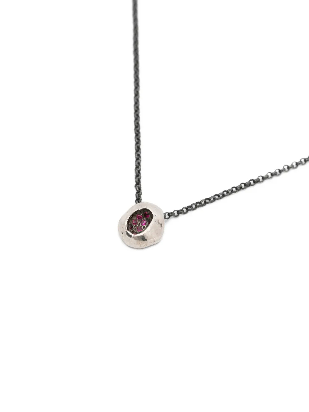  Rosa Maria Sterling Silver Irregular-pendant Ruby Necklace 