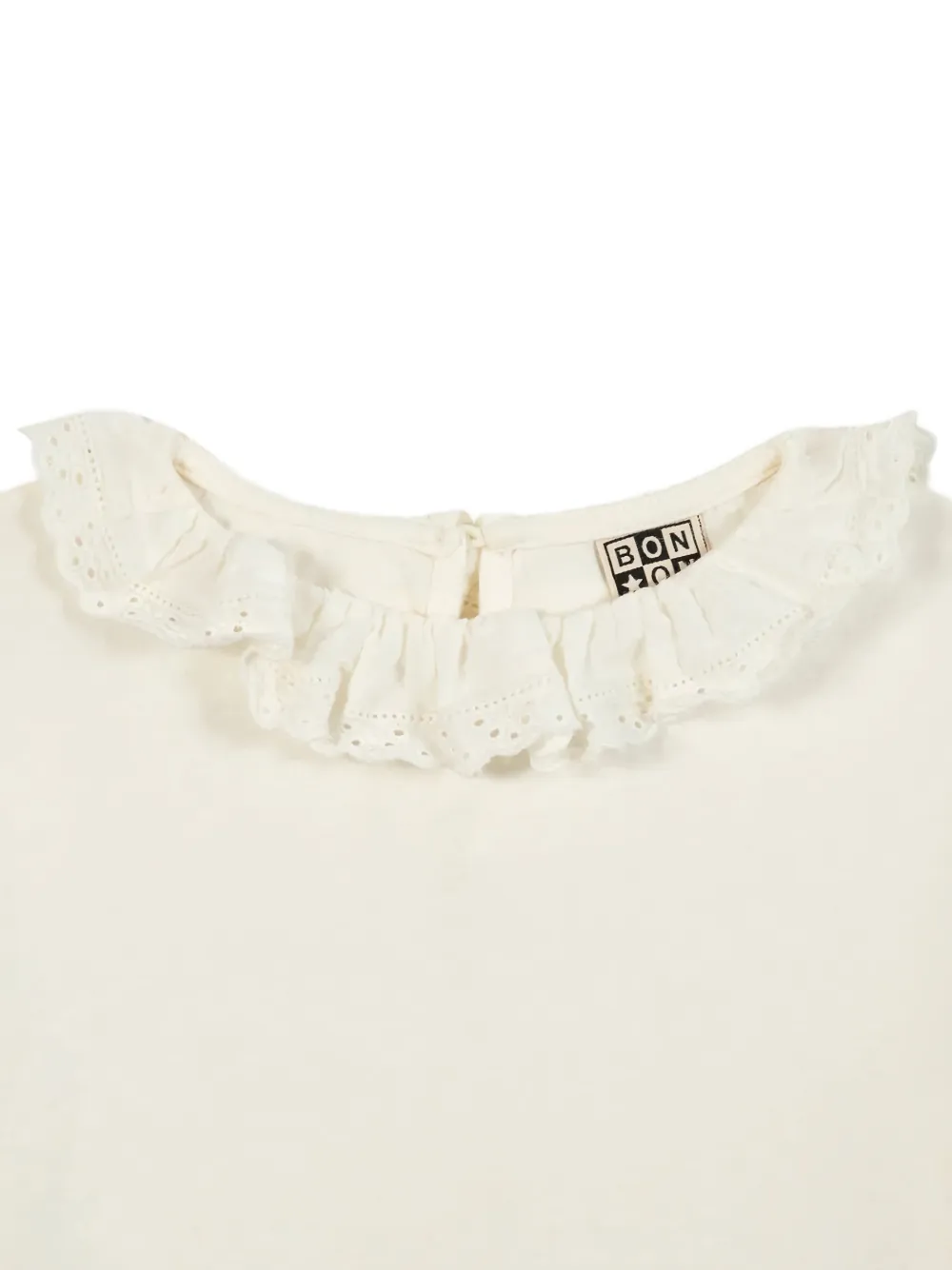 Bonton embroidered-detail ruffled-collar T-shirt Beige