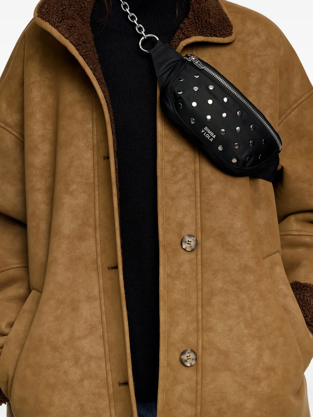 Bimba Y Lola Studded Chain Belt Bag In Black