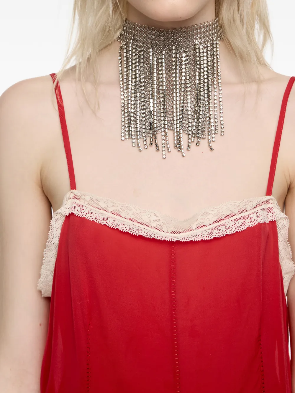 Bimba Y Lola Dress With Contrast Lace Straps In Red