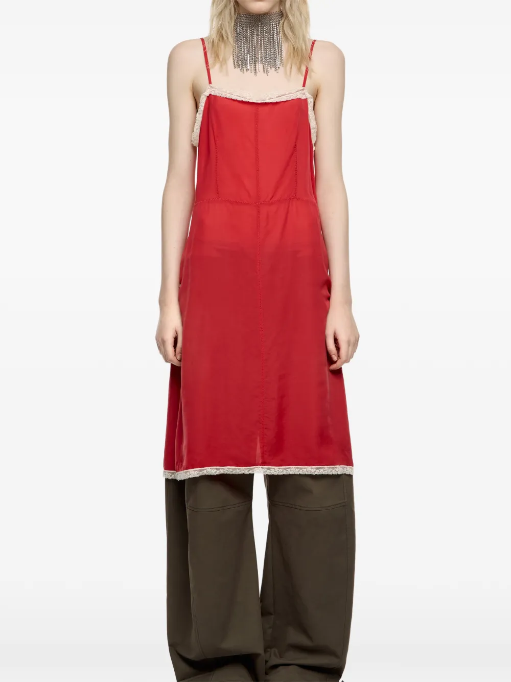 Bimba Y Lola Dress With Contrast Lace Straps In Red
