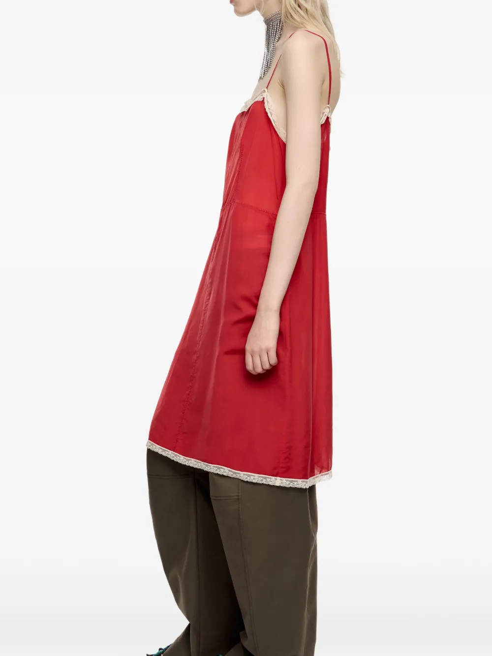 Bimba Y Lola Dress With Contrast Lace Straps In Red