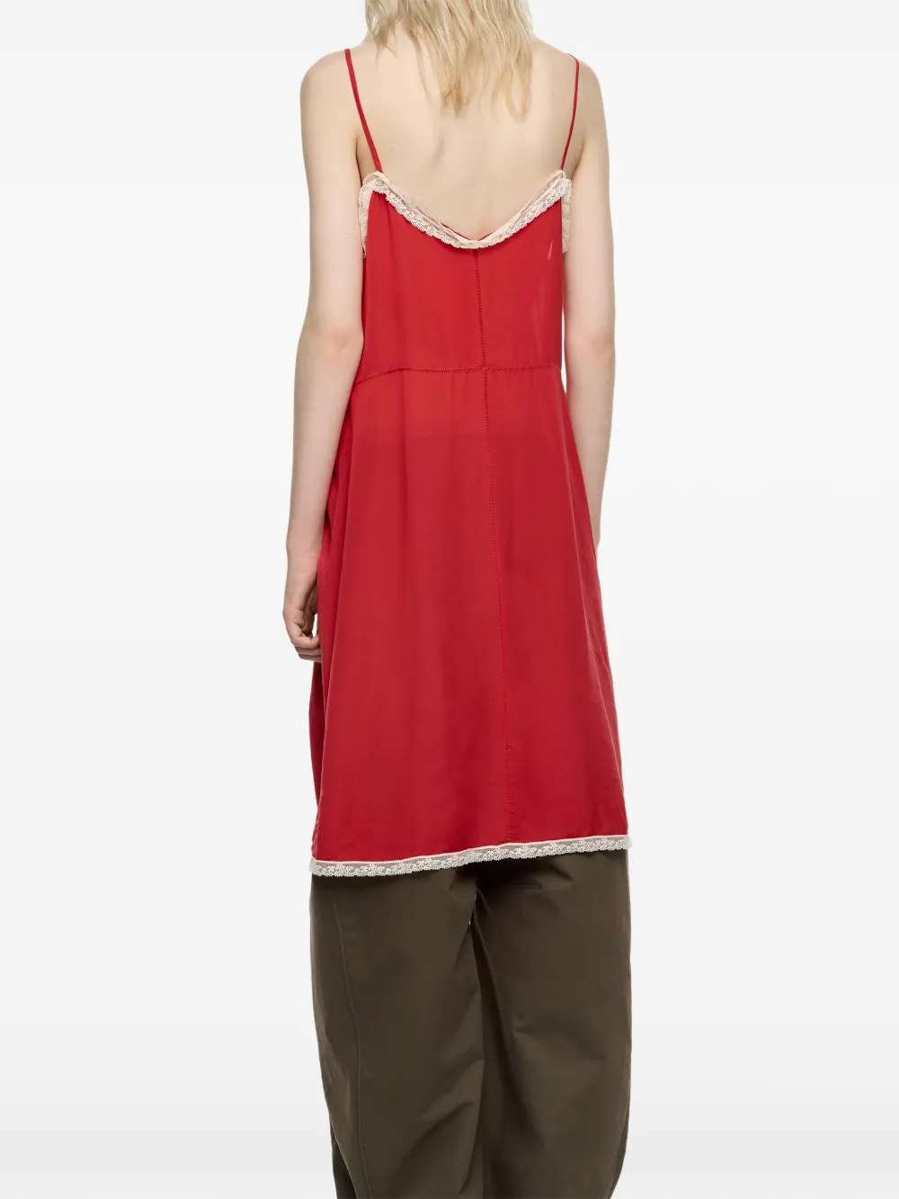 Bimba Y Lola Dress With Contrast Lace Straps In Red