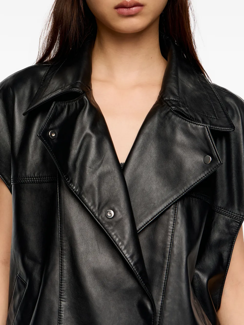 Bimba Y Lola Collared Sleeveless Leather Gilet In Black