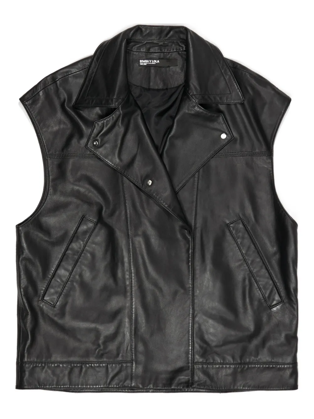 Bimba Y Lola Collared Sleeveless Leather Gilet In Black