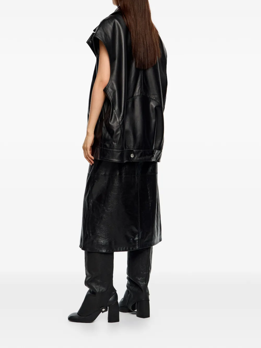 Bimba Y Lola Collared Sleeveless Leather Gilet In Black