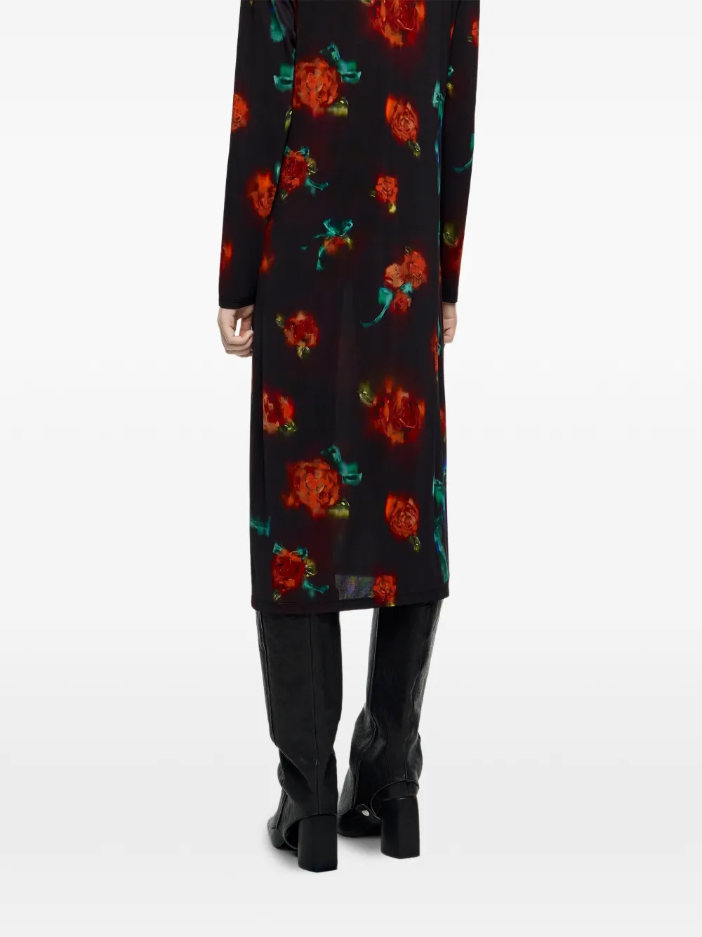 Bimba Y Lola Ruched Floral-pattern Midi Dress In Black