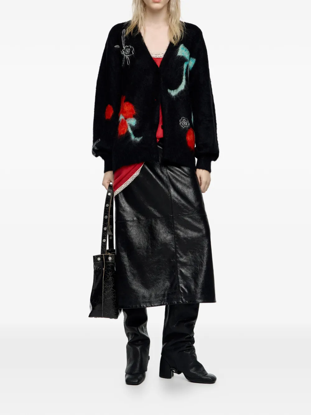 Bimba Y Lola Floral-print Cardigan In Black