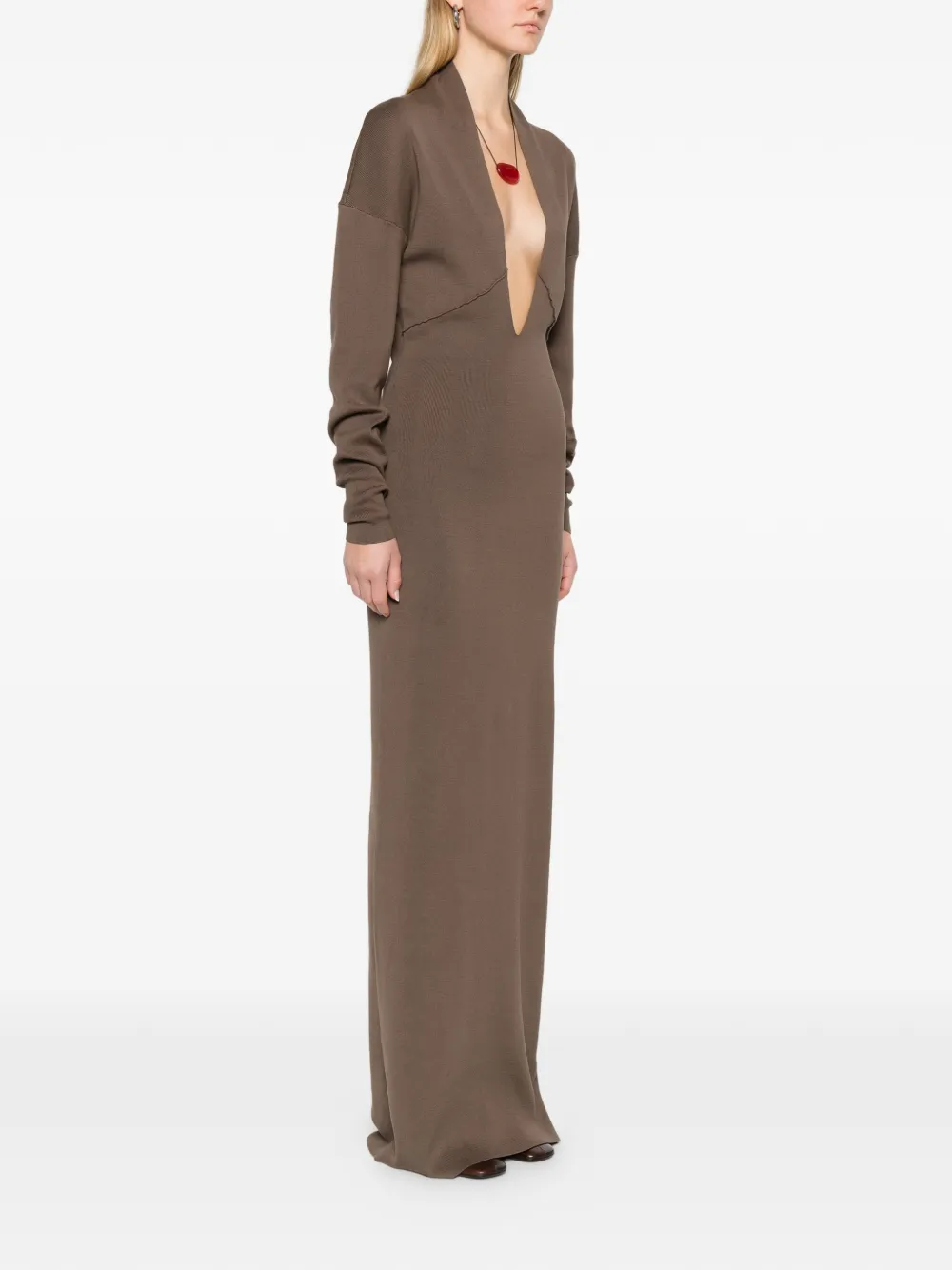  Entire Studios Rallel V-neck Long-sleeve Maxi Dress - Brown 