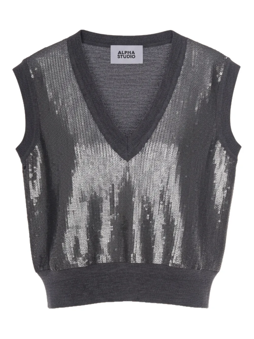 ALPHA STUDIO pull orné de sequins à col v | gris | Image 1