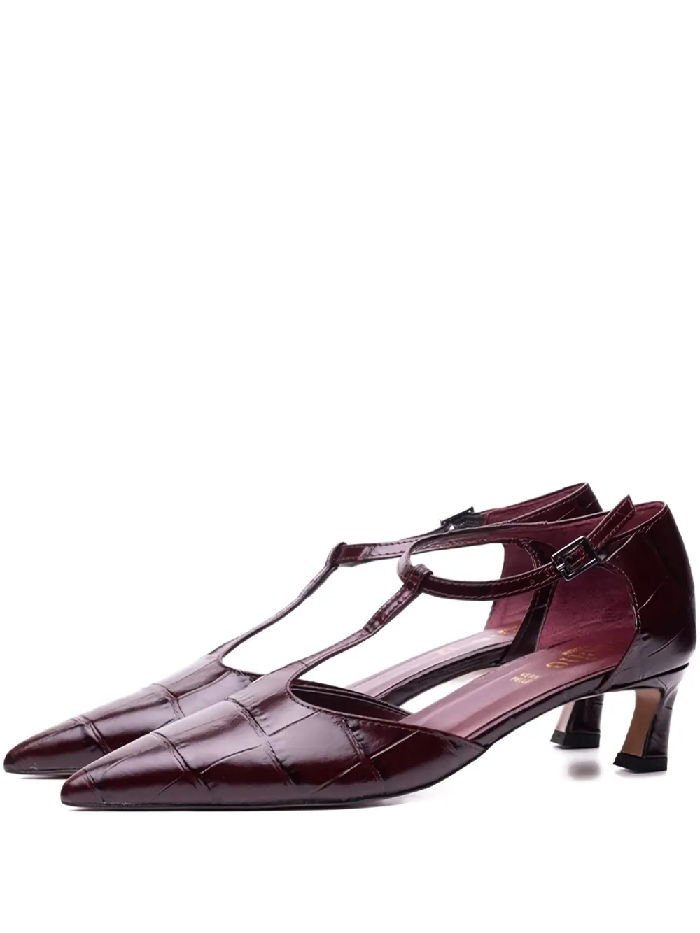 Poche Paris T-strap Pointed-toe Pumps In Burgundy