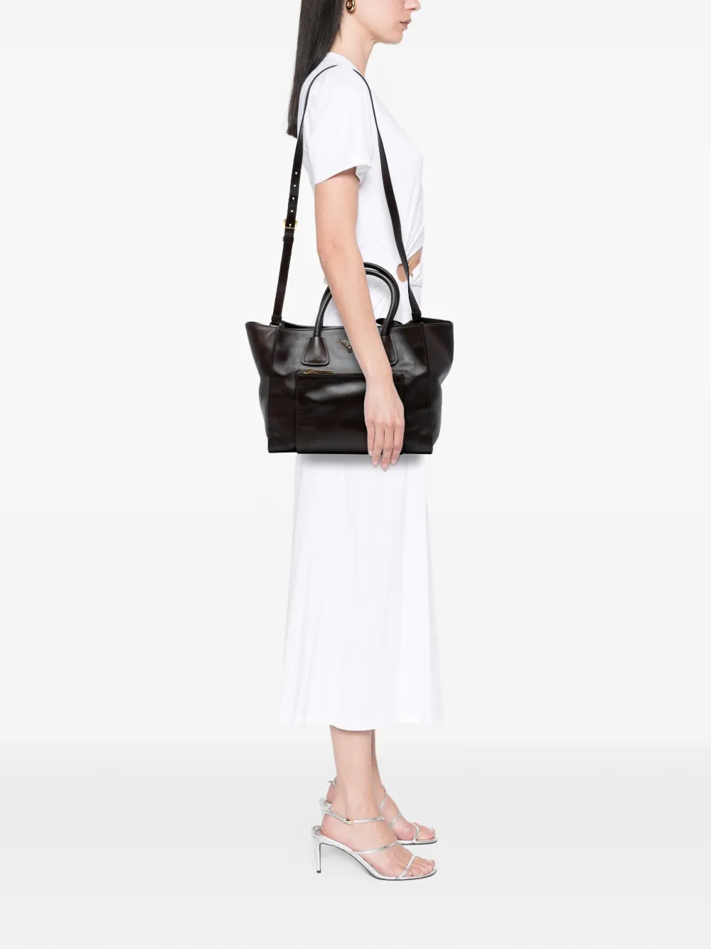 Pre-owned Prada 2000-2025 Soft Calf Shopping Tote Satchel In Brown