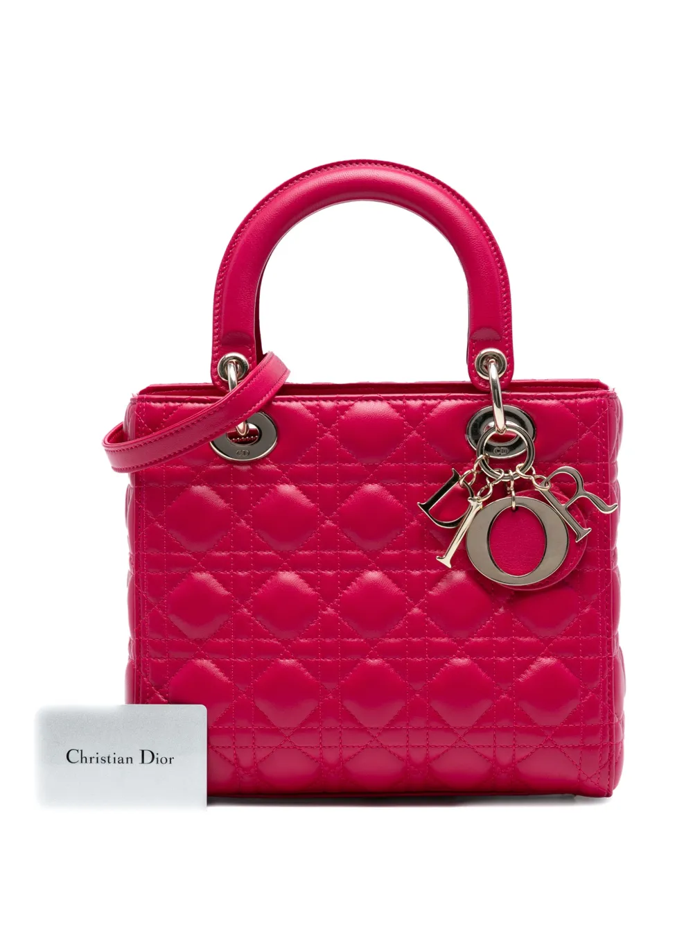 Pre-owned Dior 2015 Medium Lambskin Cannage Lady  Satchel In Pink