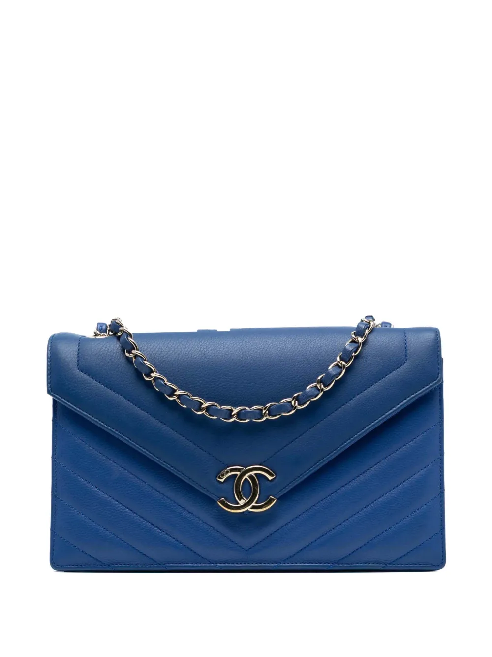 CHANEL Pre-Owned 2019 Medium CC Chevron Calfskin Envelope Flap crossbody bag - Blu