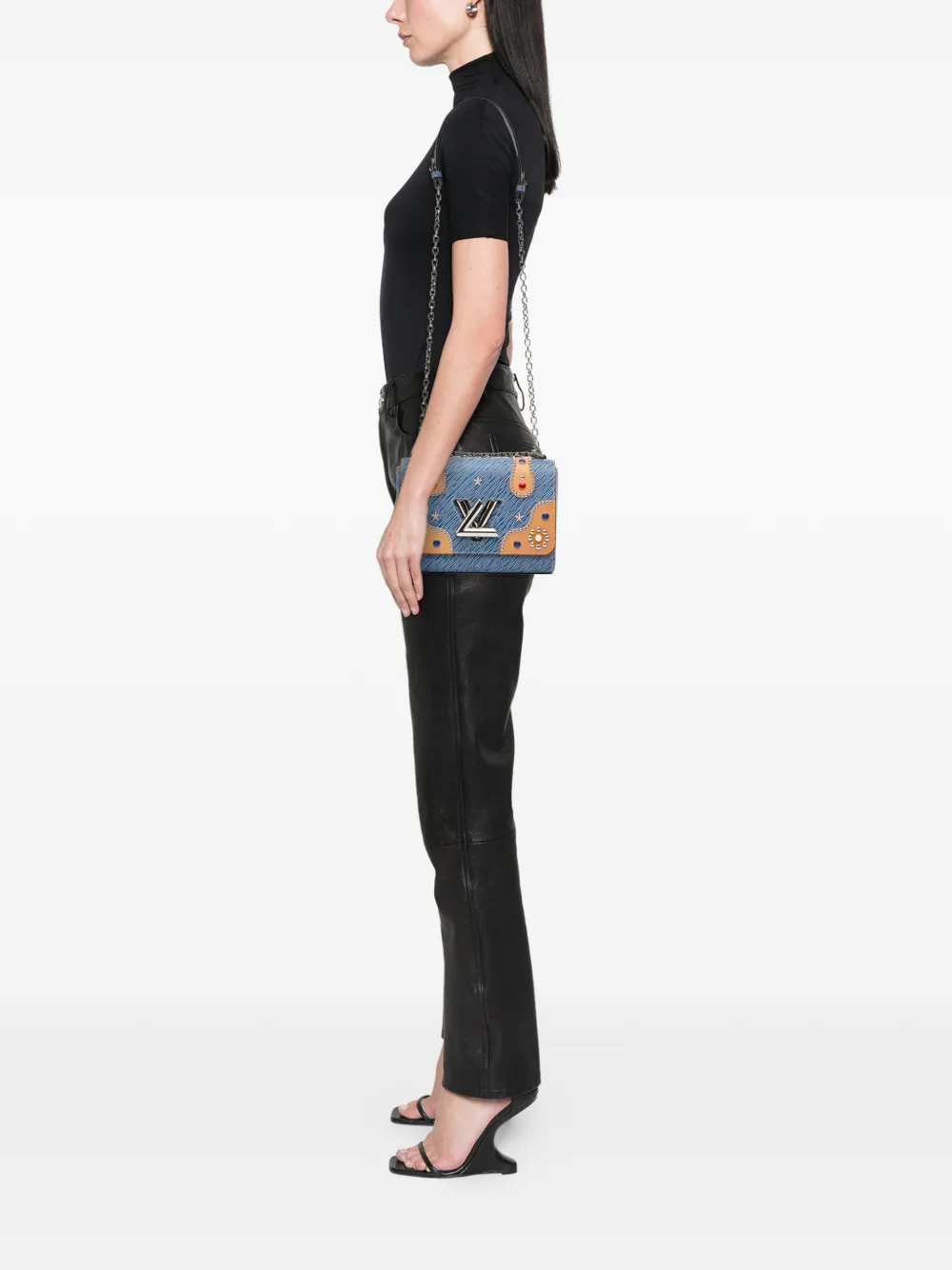 Pre-owned Louis Vuitton 2017 Epi Denim Studded Twist Mm Crossbody Bag In Blue