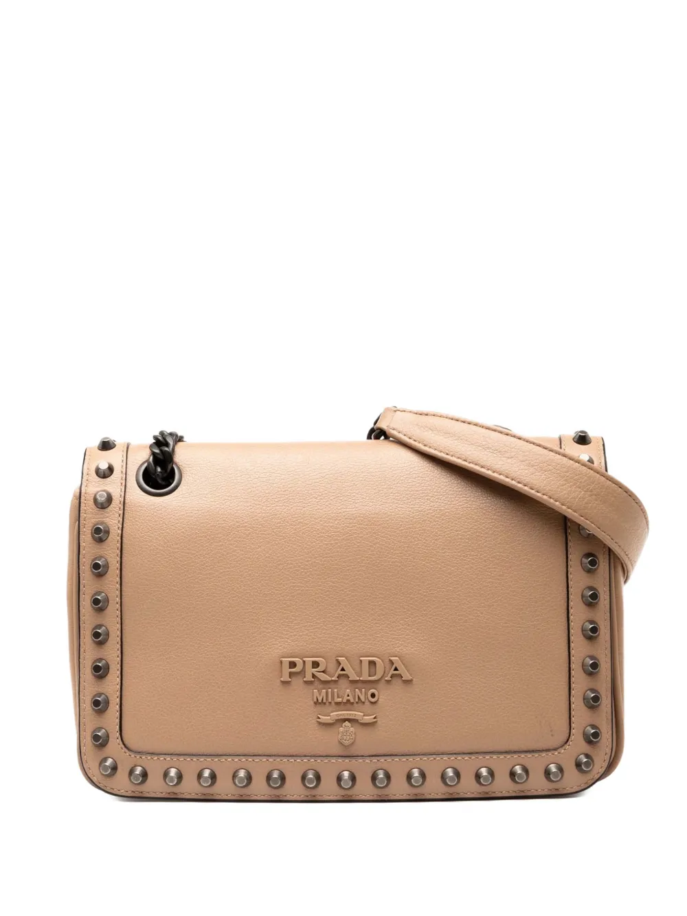 Prada Pre-Owned 2000-2025 Glace Calfskin Studded crossbody bag - Marrone
