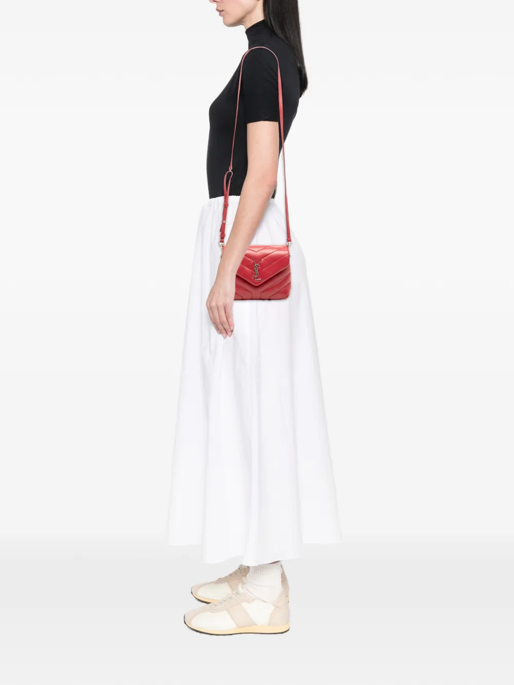 SAINT LAURENT Pre-owned 2017 Toy Matelasse Leather Monogram Loulou Crossbody Bag In Red