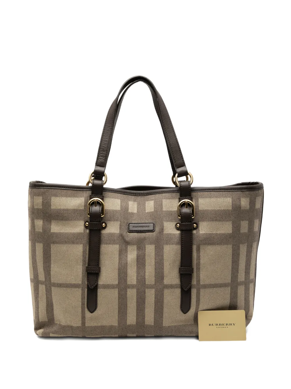 Pre-owned Burberry 2000-2017 Tonal Check Canvas Tote Bag In Brown