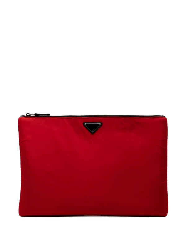Prada Pre-owned 2013-2025 Tessuto Soft Zip Clutch Bag in Red