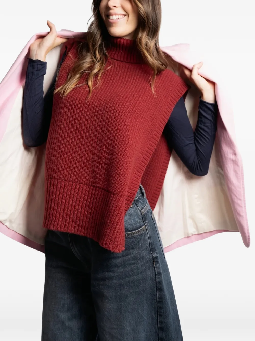 Davantino Roll-neck Wool Top In Red