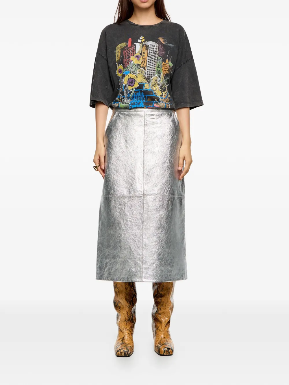 Bimba y Lola Midi-rok met vlakken - Zilver