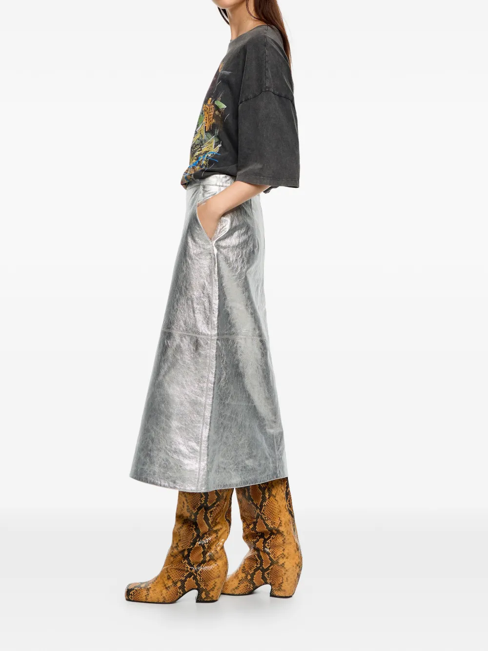  Bimba Y Lola Panelled Suede Midi Skirt - Silver 