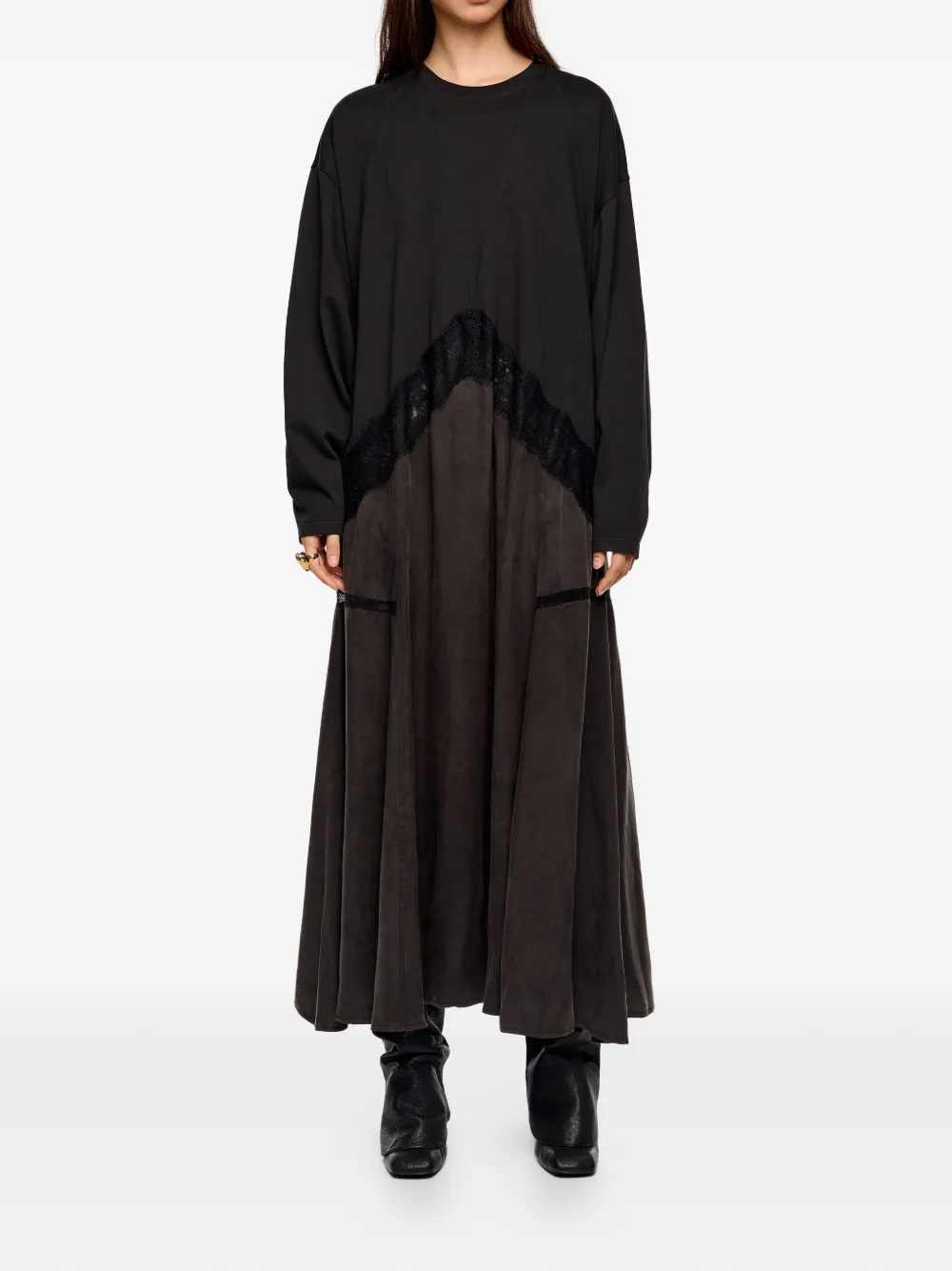 Bimba Y Lola Lace-trim Panelled Maxi Dress In Black