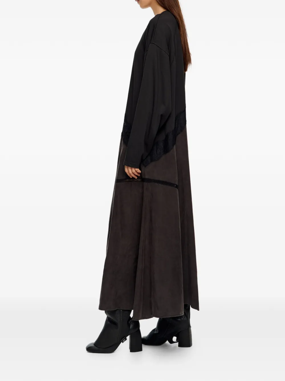 Bimba Y Lola Lace-trim Panelled Maxi Dress In Black
