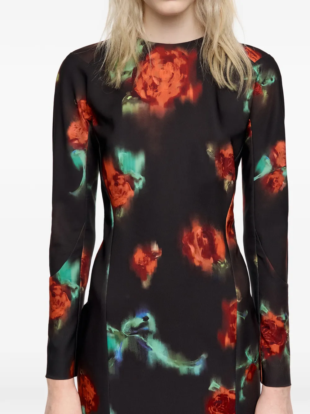 Bimba Y Lola Floral Long-sleeve Midi Dress In Black
