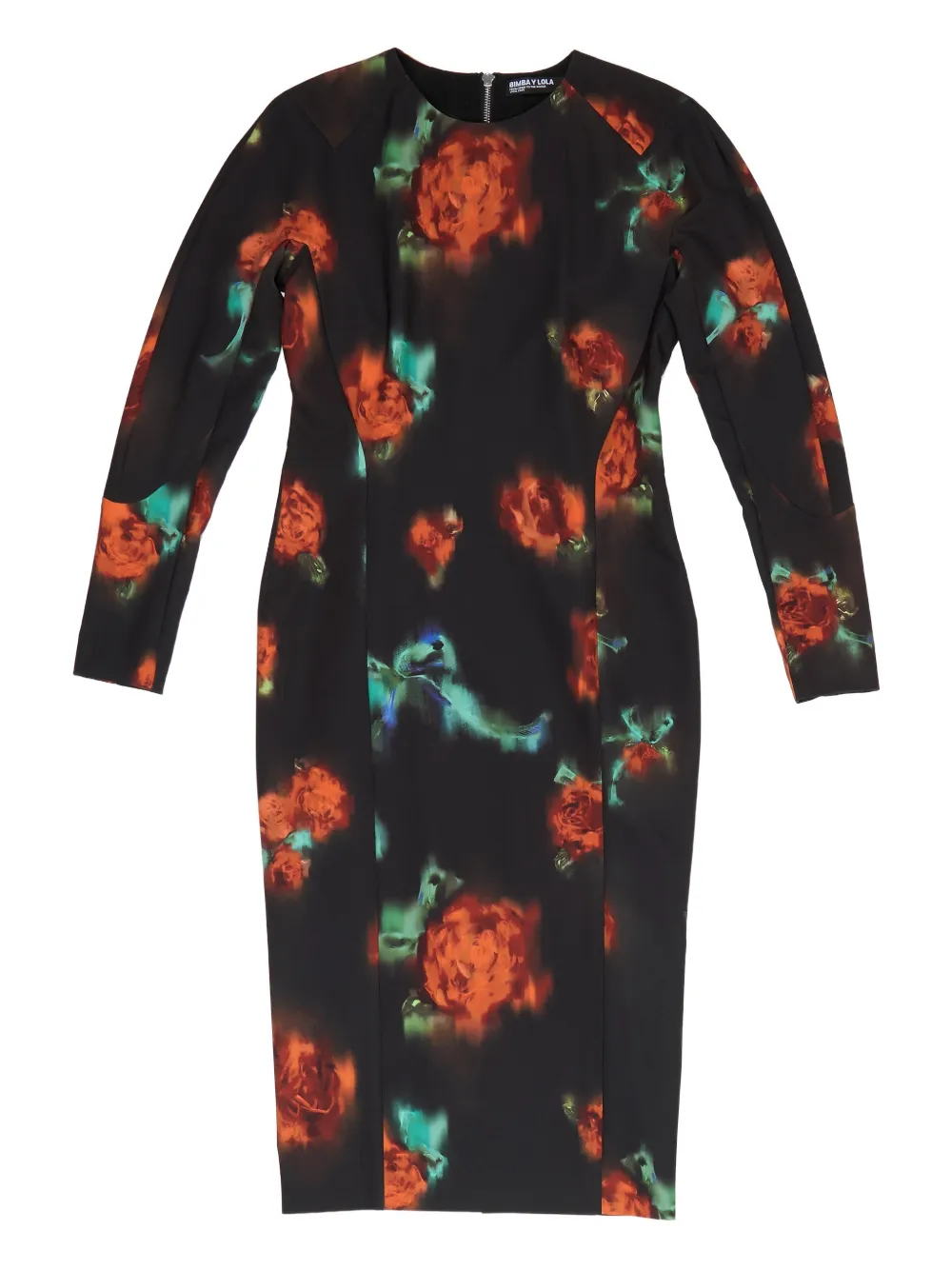 Bimba Y Lola Floral Long-sleeve Midi Dress In Black
