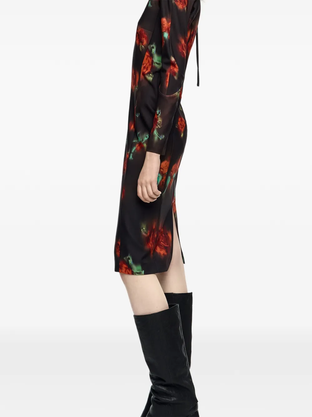 Bimba Y Lola Floral Long-sleeve Midi Dress In Black