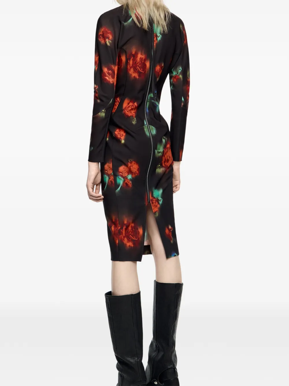 Bimba Y Lola Floral Long-sleeve Midi Dress In Black