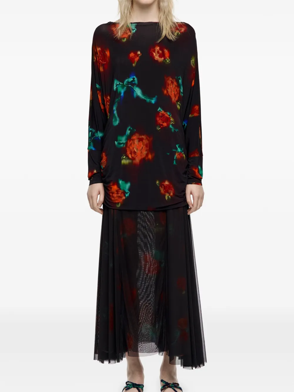 Bimba Y Lola Rose-print Maxi Dress In Brown
