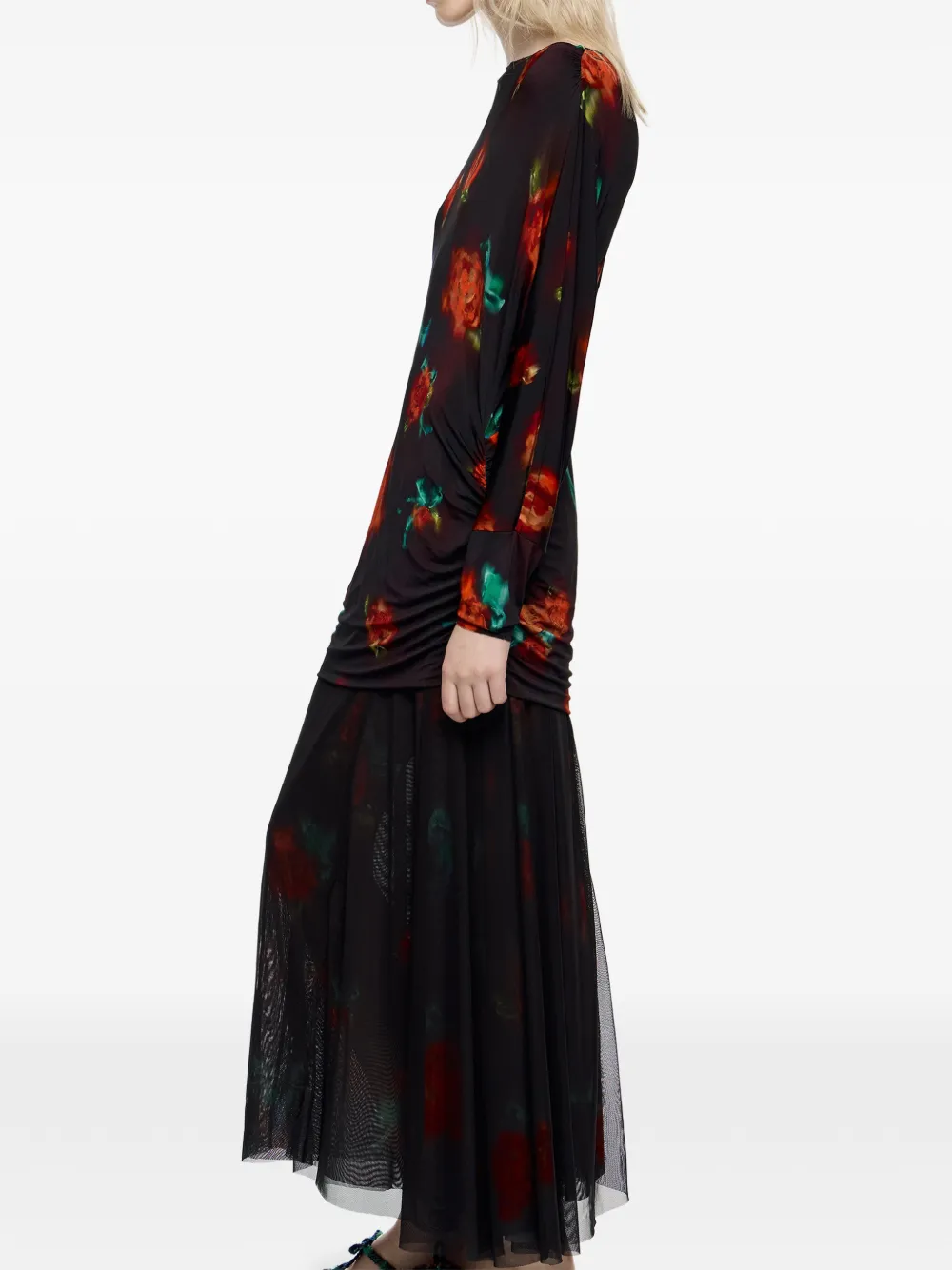 Bimba Y Lola Rose-print Maxi Dress In Brown