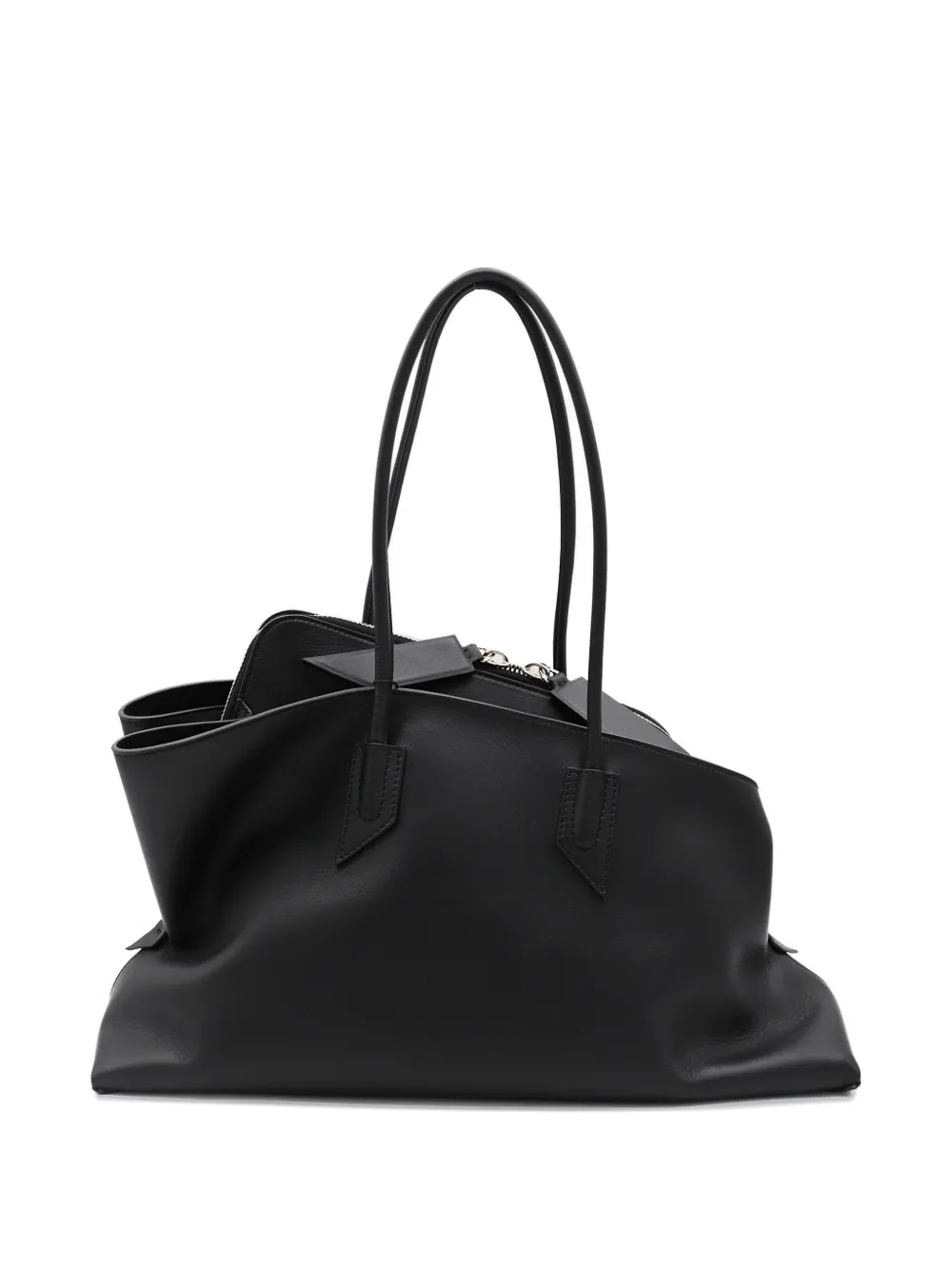 Attico La Passeggiata Medium Asymmetric Leather Tote In Black