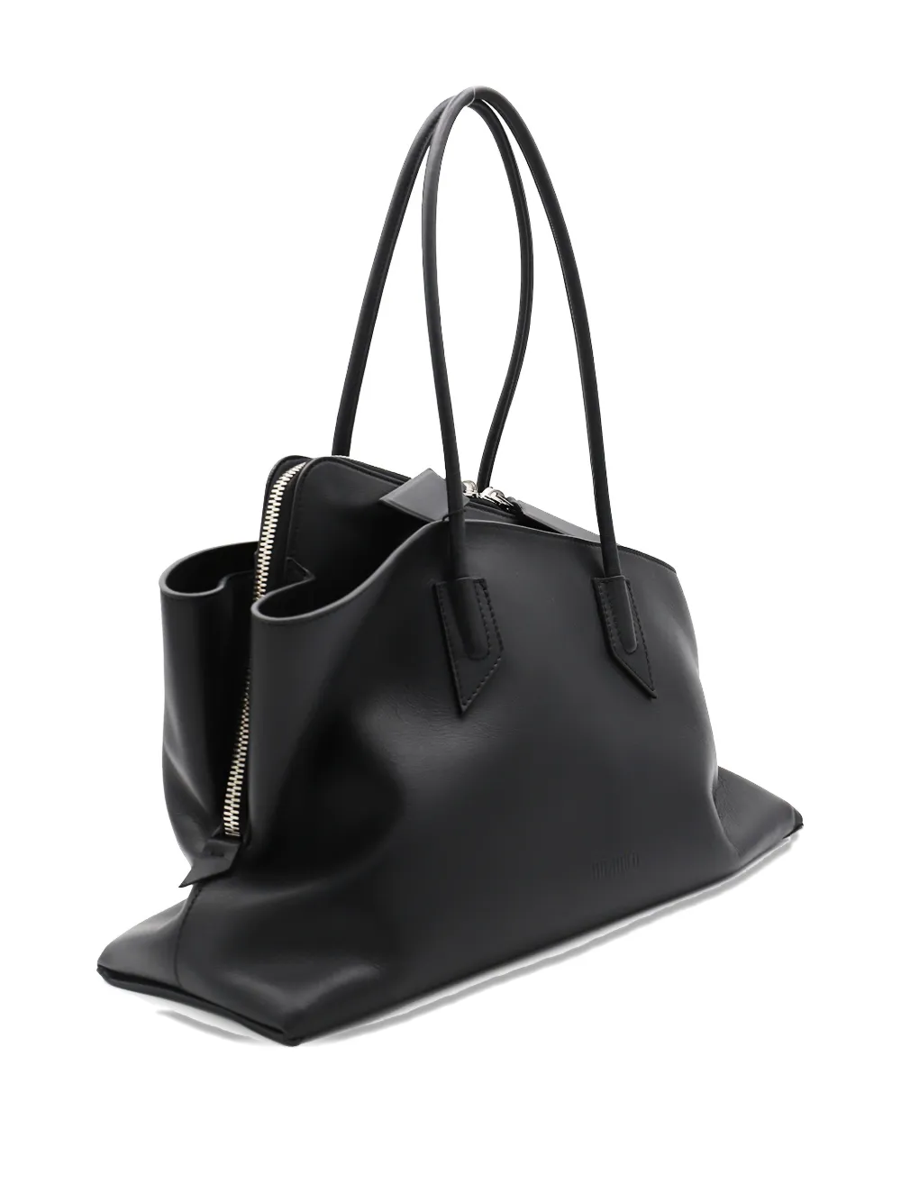 Attico La Passeggiata Medium Asymmetric Leather Tote In Black