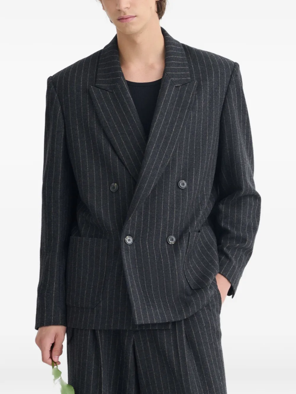 Nanushka Anselm Pinstripe Double-breasted Blazer In Black