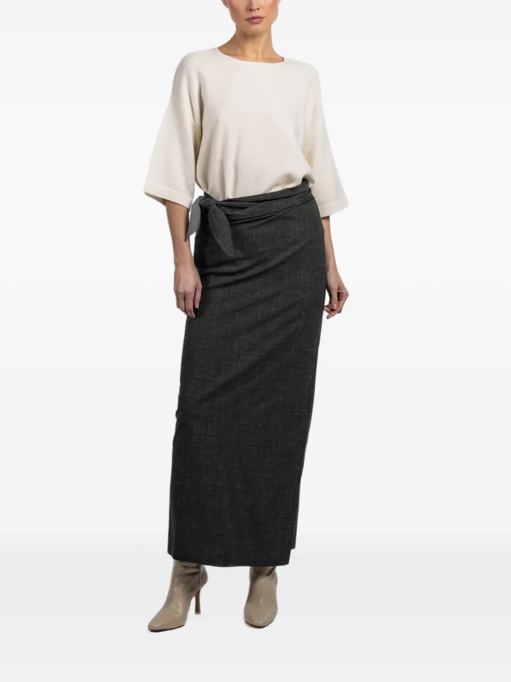 Cortana tie waist jacquard maxi skirt - Groen