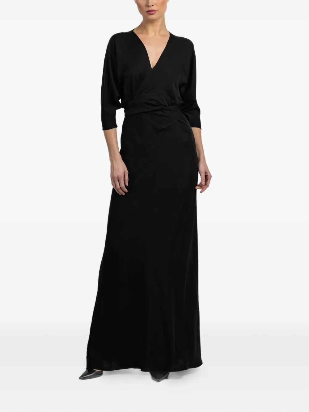 Cortana V-neck quarter-sleeve dress - Zwart