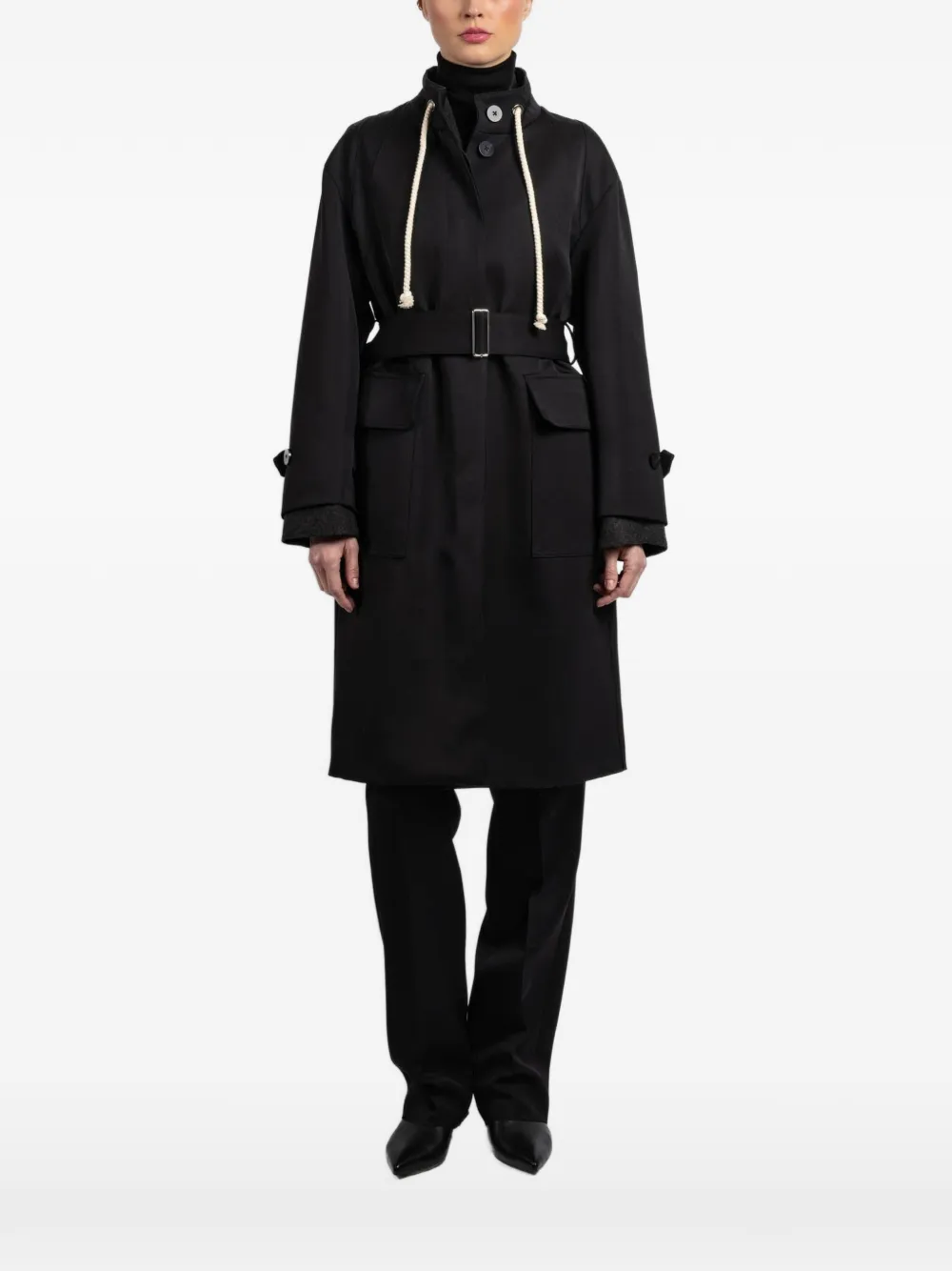 Seafarer belted hooded coat - Schwarz