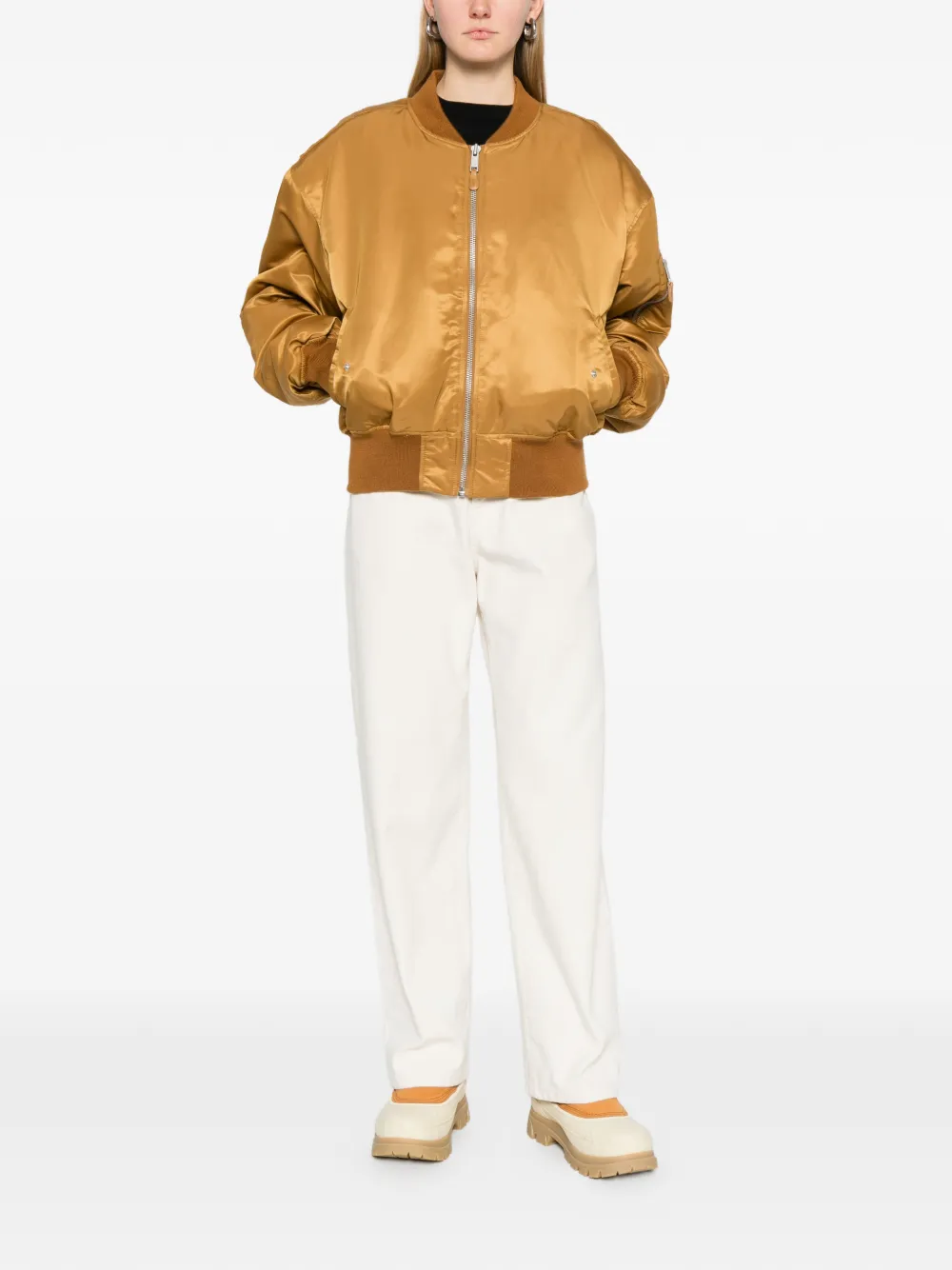 Entire Studios Cropped Broad Bomber Jacket In Brown